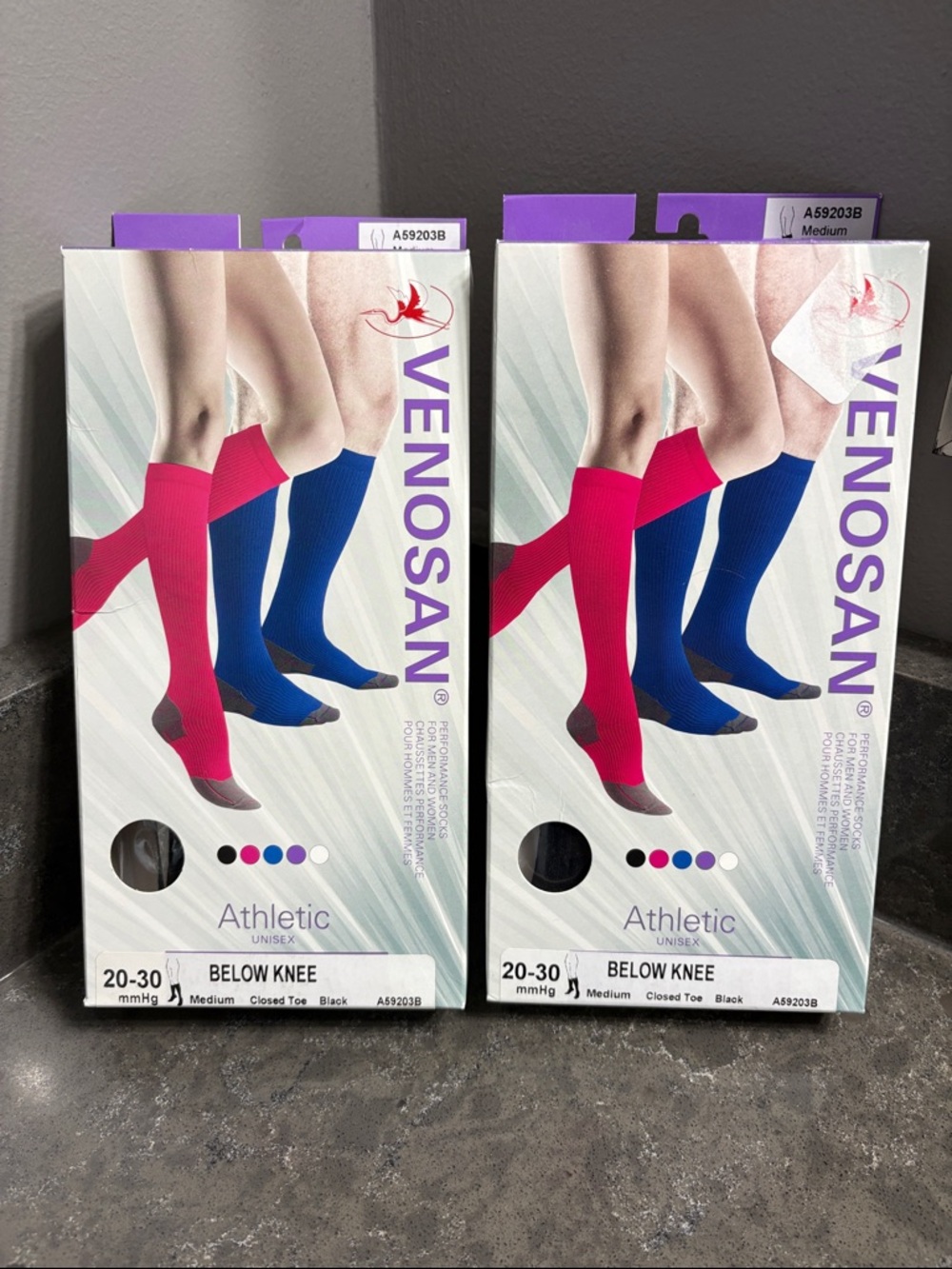 Two Pairs Athletic Below-Knee Compression Socks in Black